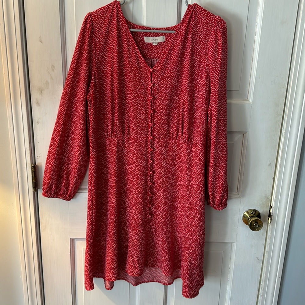 Loft, red mini hearts, dress size 14